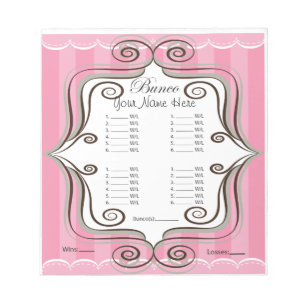 Fancy Pink Bunco Sheet Notepad