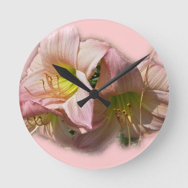 Fancy Pink Daylilies Round Clock (Front)
