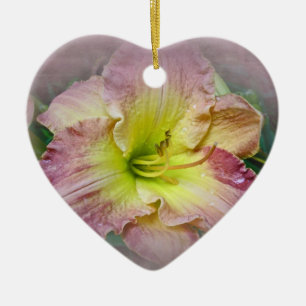 Fancy Pink Daylily Blossom Ceramic Ornament