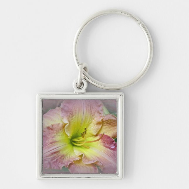Fancy Pink Daylily Blossom Key Ring (Front)