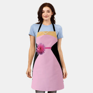 Fancy Pink Dress with Pink Flower Funny Apron