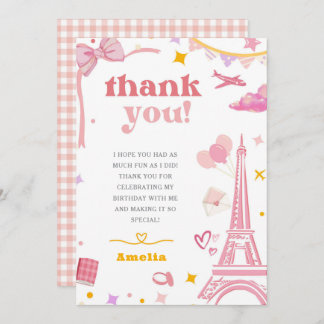 Fancy Pink Eiffel Tower Paris Theme Thank You Card