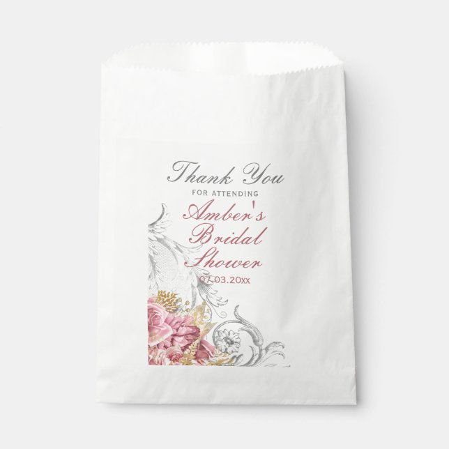 Fancy Pink Floral Bridal Shower Favour Bag (Front)