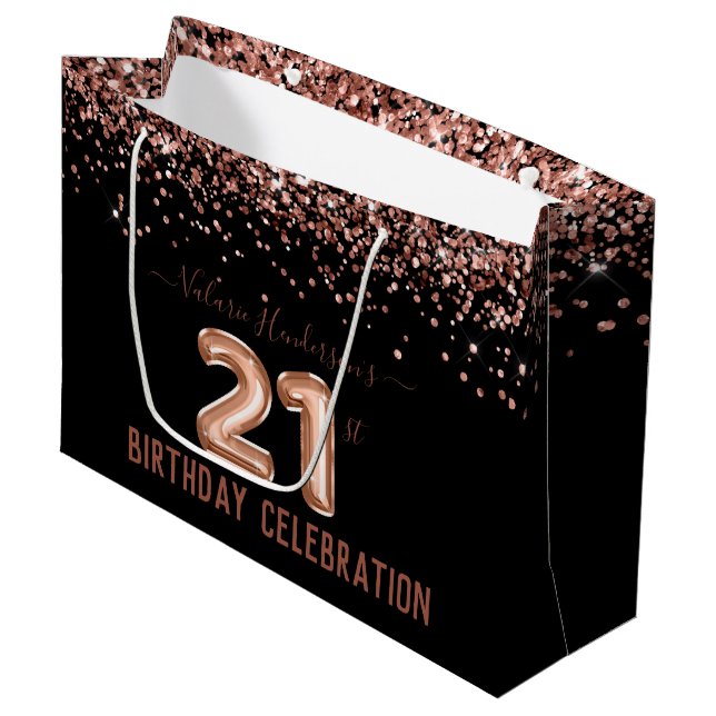 Fancy Pink Glitter 21st Birthday Large Gift Bag (Front Angled)