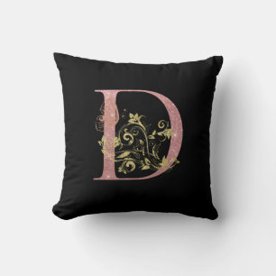 Fancy Pink Glitter Letter D Cushion