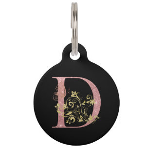 Fancy Pink Glitter Letter D  Keychain Pet Tag