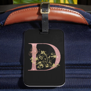 Fancy Pink Glitter Letter D  Luggage Tag