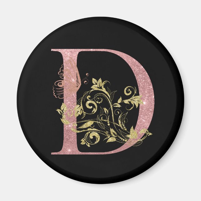 Fancy Pink Glitter Letter D  Magnet (Front)