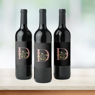 Fancy Pink Glitter Letter D  Wine Label