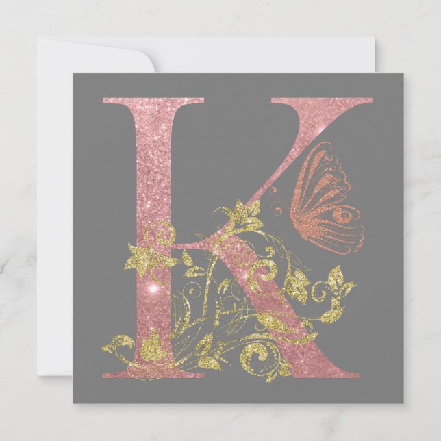 Fancy Pink Glitter Letter K   Card (Front)
