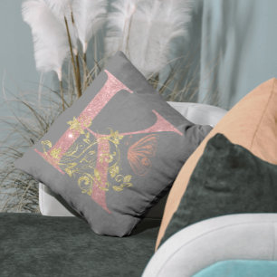 Fancy Pink Glitter Letter K Cushion