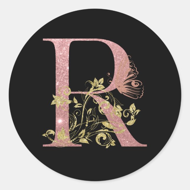 Fancy Pink Glitter Letter R  Classic Round Sticker (Front)