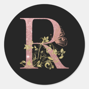 Fancy Pink Glitter Letter R  Classic Round Sticker