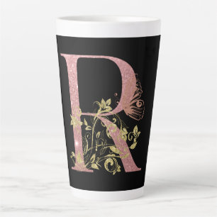 Fancy Pink Glitter Letter R  Latte Mug