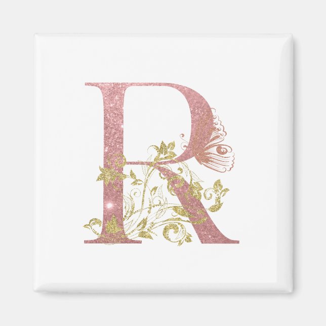 Fancy Pink Glitter Letter R   Magnet (Front)