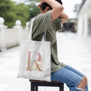 Fancy Pink Glitter Letter R Tote Bag