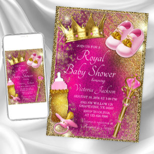 Fancy Pink Gold Princess Baby Shower  Invitation