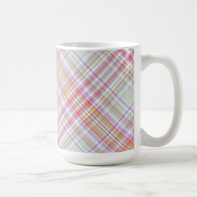 Fancy Pink 'n Green Geometric Plaid Coffee Mug (Right)
