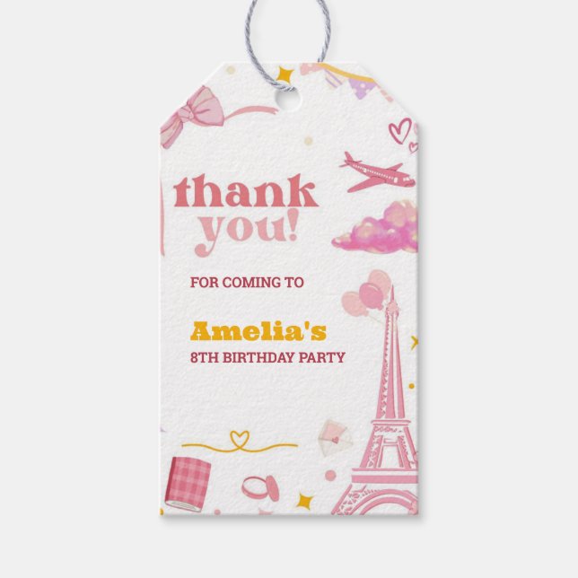 Fancy Pink Paris Birthday Party Thanks Favour Tag (Front)