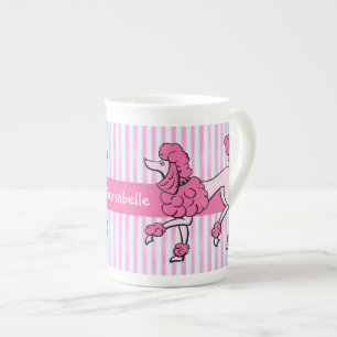 Fancy Pink Poodles Personalise Bone China Mug
