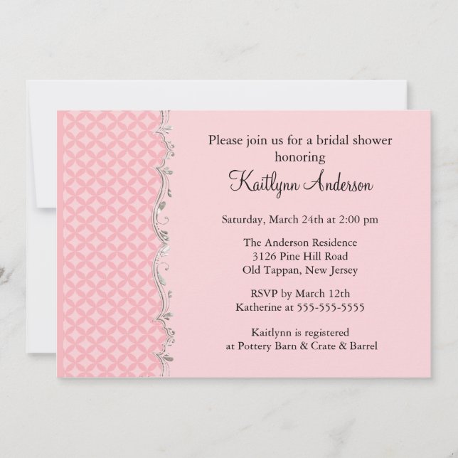 Fancy Pink Trim Bridal Shower Invitation (Front)