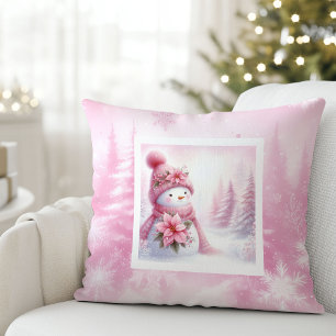 Fancy Pinkmas Snowman Pastel Winter Kids Pillow