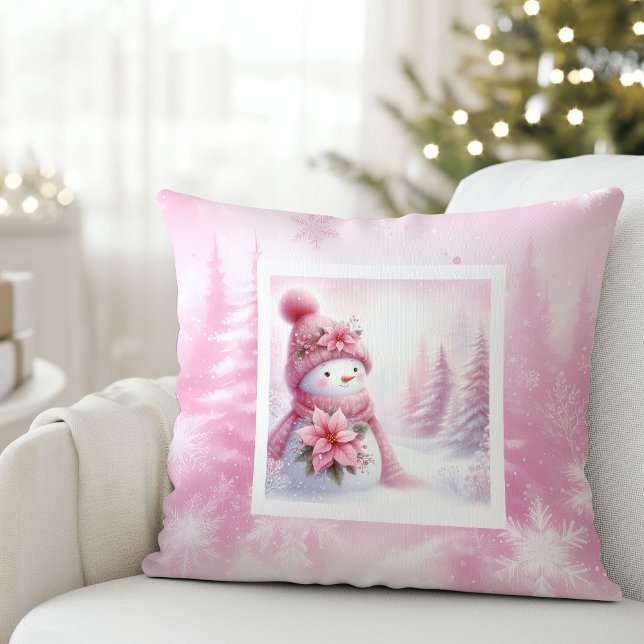 Fancy Pinkmas Snowman Pastel Winter Kids Pillow (Fancy Pinkmas Snowman Pastel Winter Kids Pillow)