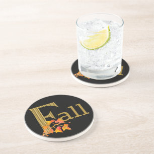Fancy Plaid Fall Word Art Coaster