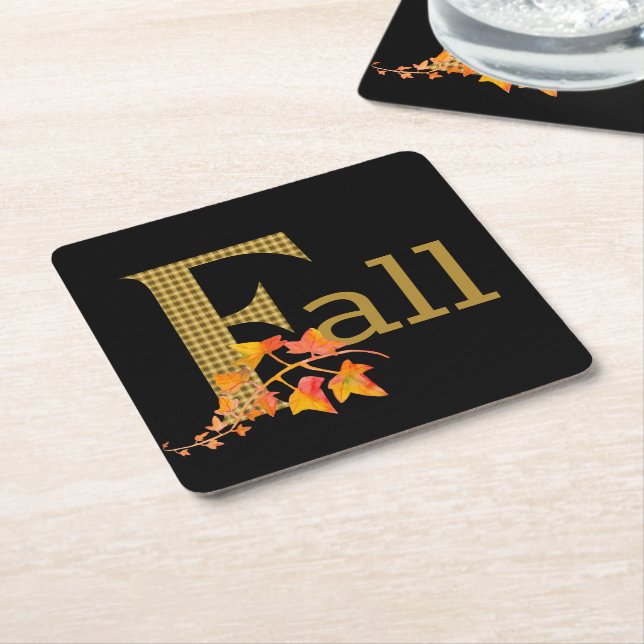 Fancy Plaid Fall Word Art  Square Paper Coaster (Angled)