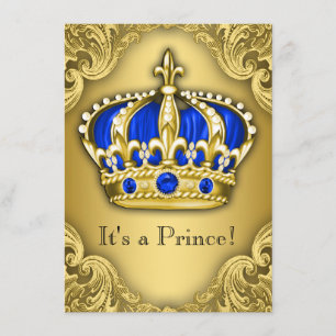 Fancy Prince Baby Shower Blue and Gold Invitation