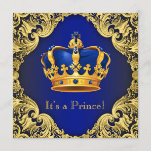 Fancy Prince Baby Shower Blue Gold Invitation