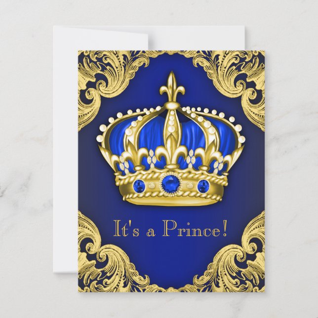 Fancy Prince Baby Shower Blue Invitation (Front)
