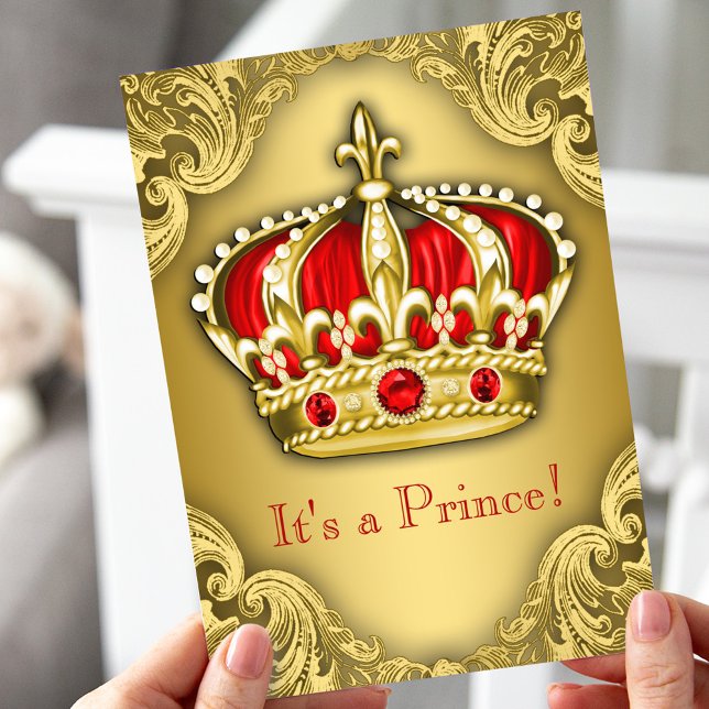 Fancy Prince Baby Shower Red and Gold Invitation (Creator Uploaded)