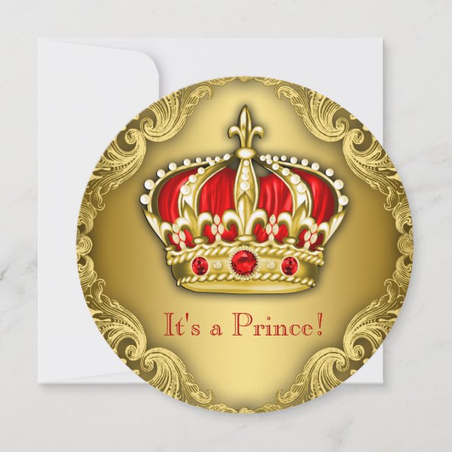 Fancy Prince Baby Shower Red and Gold Invitation (Front)