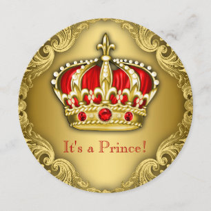 Fancy Prince Baby Shower Red and Gold Invitation