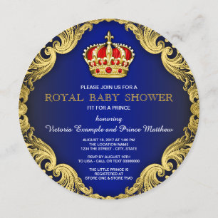 Fancy Prince Baby Shower Royal Blue Invitation