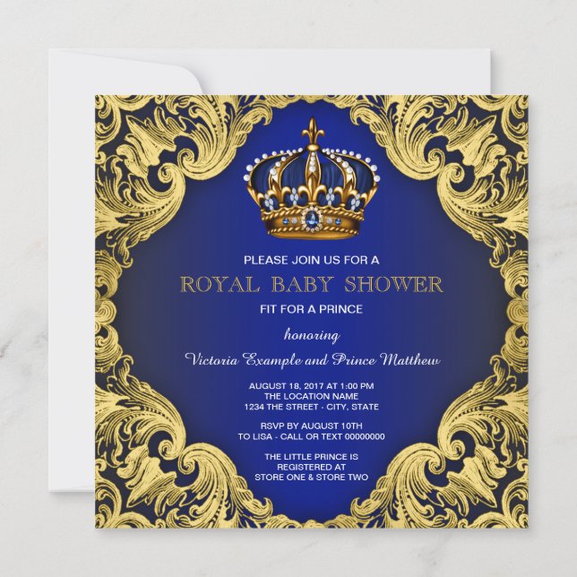 Fancy Prince Boy Baby Shower Invitations (Back)