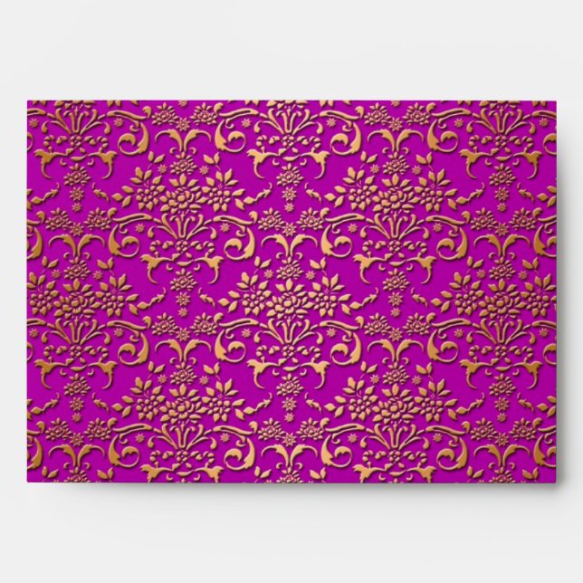 Fancy Purple and Gold Damask Pattern Envelopes (Front)