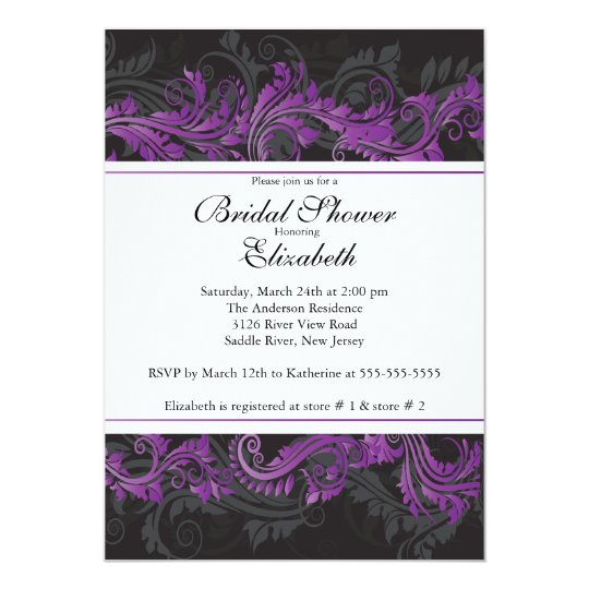 Fancy Purple Black Damask Bridal Shower Invitation