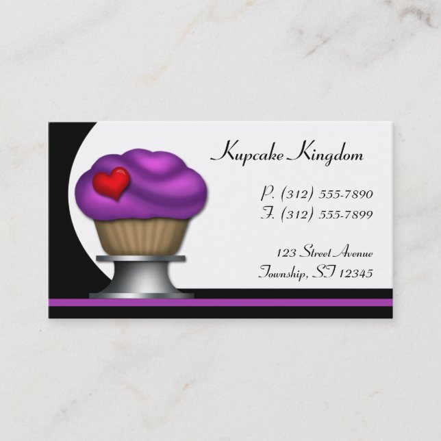 Fancy Purple Cupcake Pedestal Business Cards (Front)