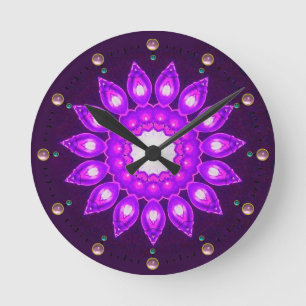 FANCY PURPLE FLOWER ROUND CLOCK