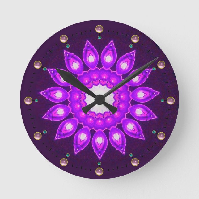 FANCY PURPLE  FLOWER ROUND CLOCK (Front)