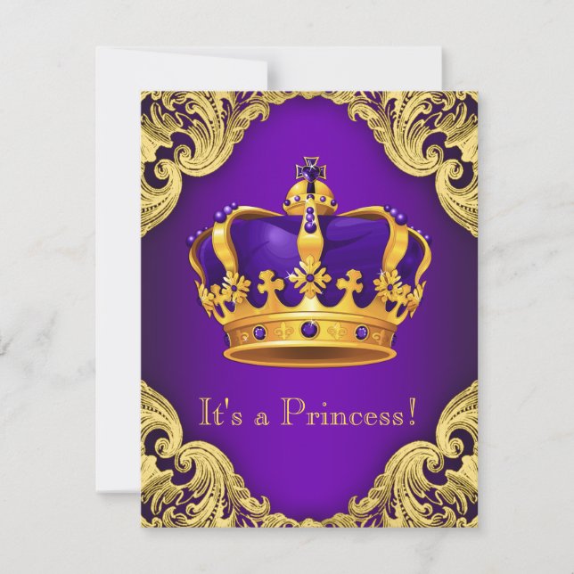 Fancy Purple Gold Princess Baby Shower Invitation (Front)