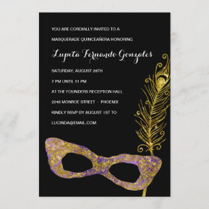 Fancy Purple Masquerade Quinceanera Party Invitation