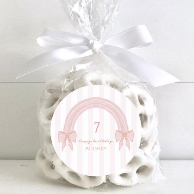 Fancy Rainbow Pink Bows Coquette Birthday Classic Round Sticker (Creator Uploaded)