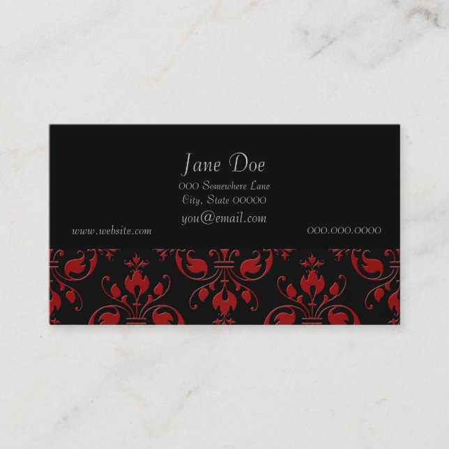 Fancy Red and Black Damask Business Card (Front)