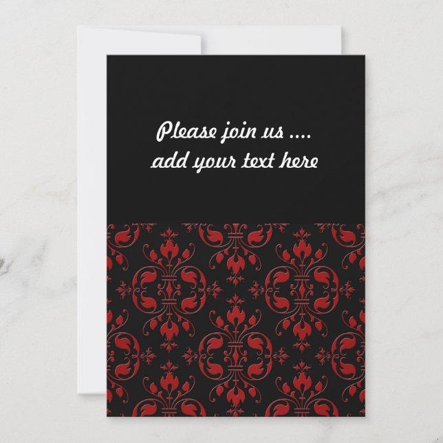 Fancy Red and Black Damask Invitation (Front)