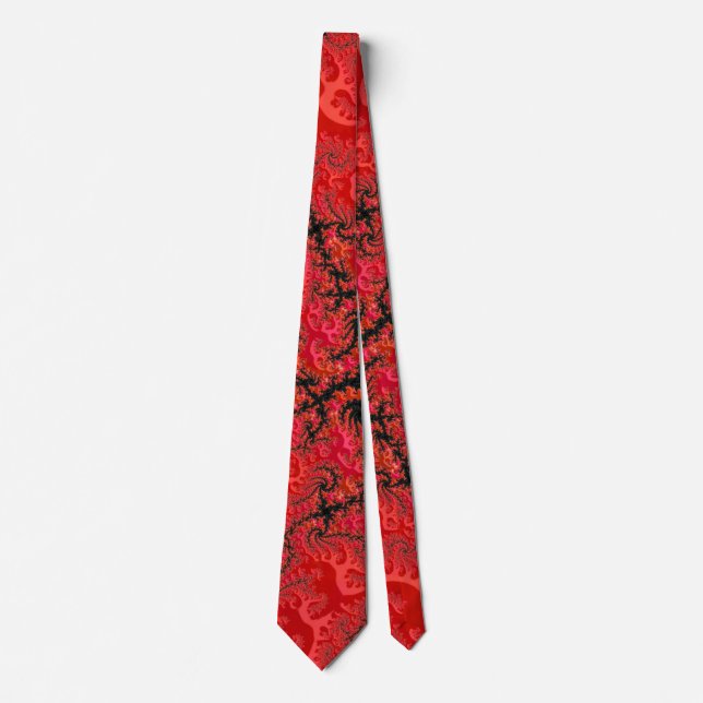 Fancy Red and Black Filigree Fractal Abstract Tie (Front)