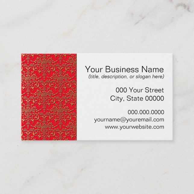 Fancy Red and Gold Damask Pattern Business Card (Front)