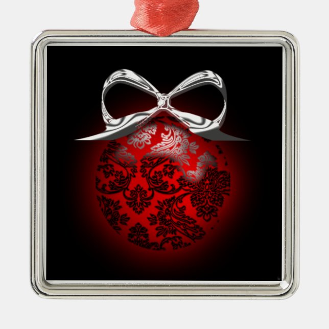 Fancy Red Black Silver Holiday Tree Decoration (Front)